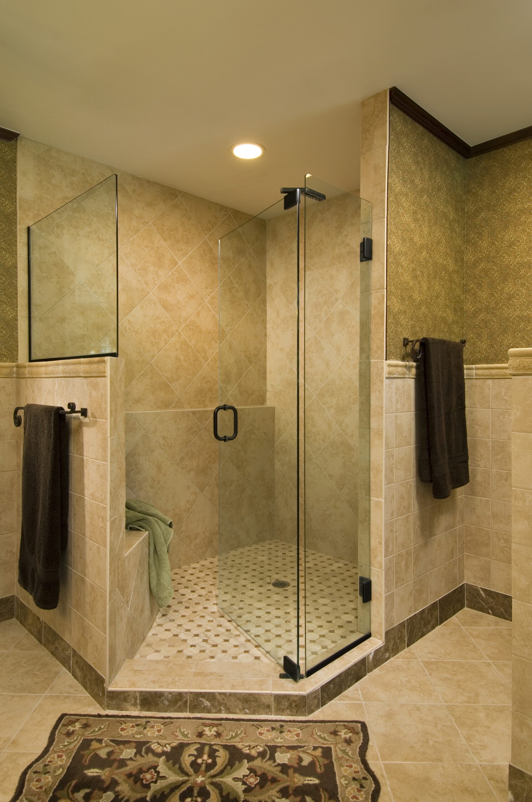 Coastal bathroom design with soaking tub